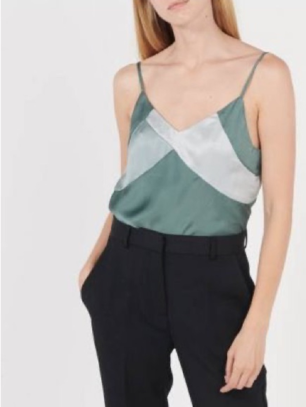 ba&sh Colorblock Satin Cami Sleeveless Tank Top Sage Green Blue